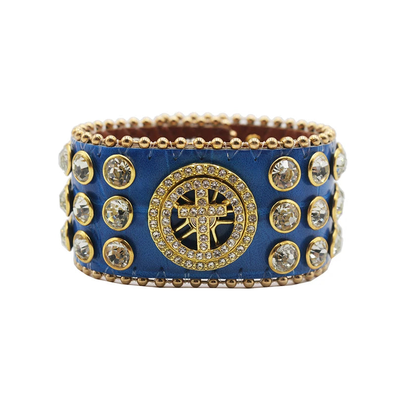 Western Rhinestone Spinner Bracelet Bracelets LUNARITY GARAGE Cross-Blue