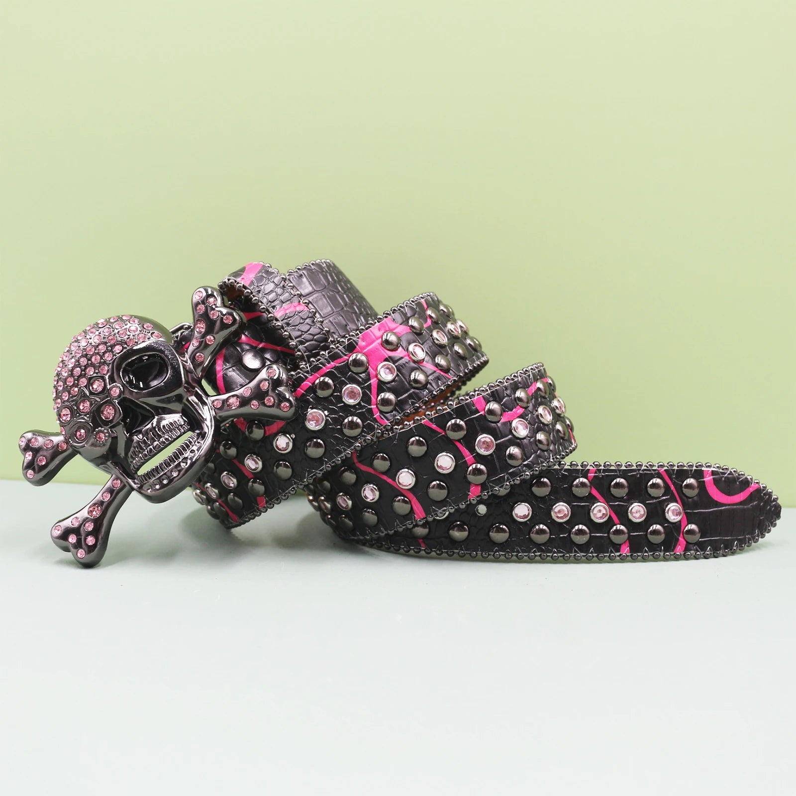 Fashion Rhinestone Studded Belt – White Leopard Y2K Gothic Style Belt LUNARITY GARAGE