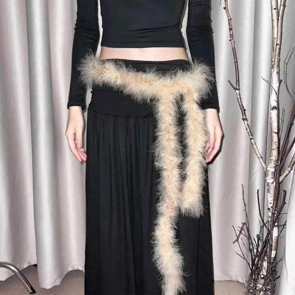 Y2K Punk Plush Fur Belt - Soft Fluffy Waist Chain for Hip Hop & Street Style Belt LUNARITY GARAGE