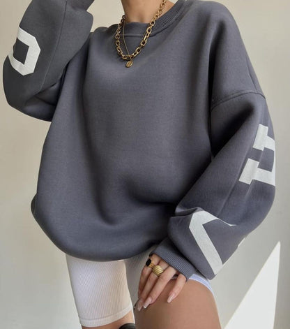 Back Letters Print Oversized Sweatshirt – Cozy Streetwear for Autumn & Winter Sweatshirts Lunarity Garage Gray S