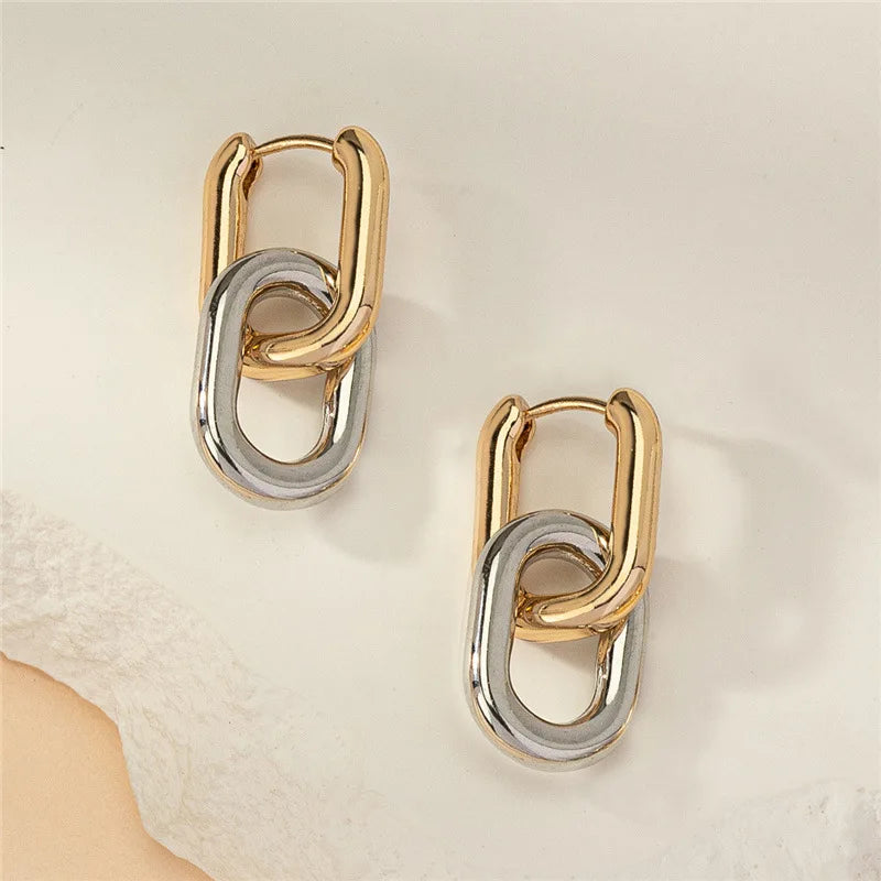 Retro Double Loop Geometric Drop Earrings – Gold and Silver earrings LUNARITY GARAGE 01