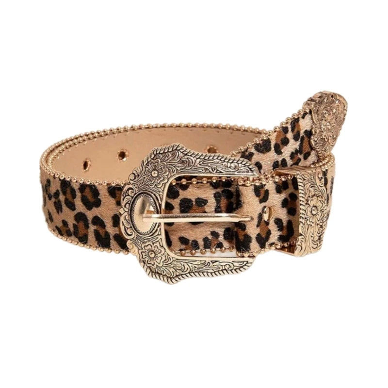 Y2K Leopard Pattern Belt - Vintage Western Waistband for Women & Teens Belt LUNARITY GARAGE Leopard print suede