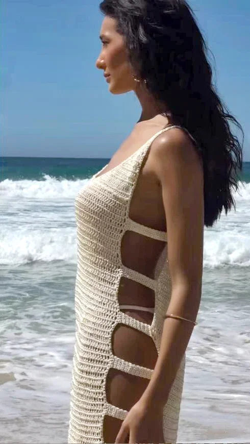 Sun-Kissed Allure: The Sexy U-Neck Side Cut Out Knit Mini Dress cover up LUNARITY GARAGE