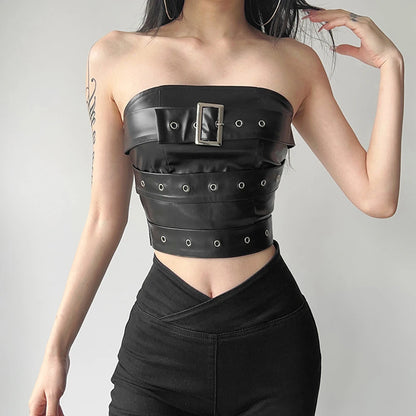 Top Black Leather Party Festival Top top LUNARITY GARAGE S