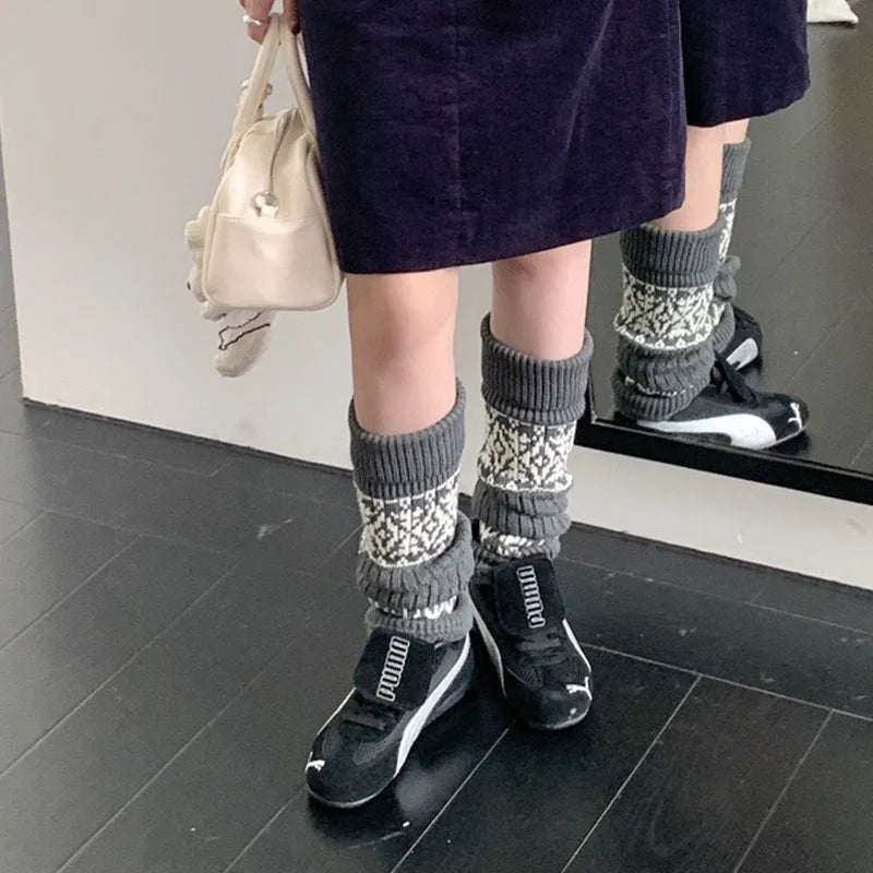 Women’s Vintage Knit Wool Leg Warmers with Tulip Pattern Leg warmer LUNARITY GARAGE dark gray 40cm