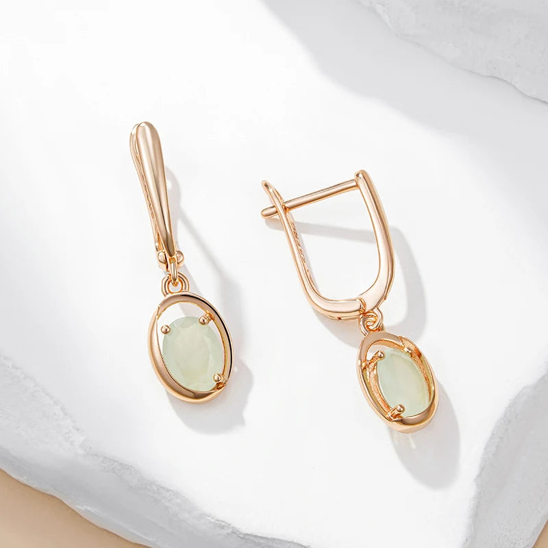 Rose Gold Oval Green Zircon Drop Earrings – Vintage Dangle Earrings Earrings LUNARITY GARAGE