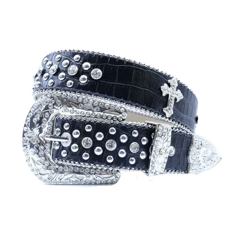 Shine Rhinestone Punk Cowboy Belt - Unisex Y2K Crystal Belt for Jeans & Pants Belt LUNARITY GARAGE Black 140cm