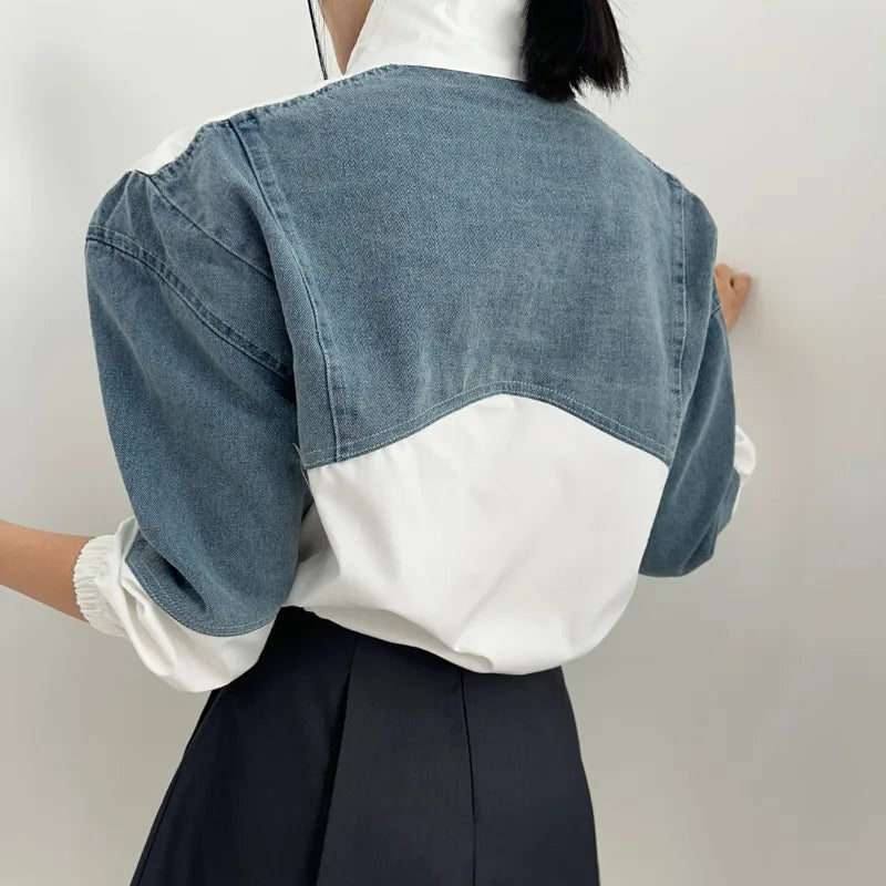 American Vintage Stand Collar Denim Jacket – Y2K Loose Fit for Autumn & Winter Jackets Lunarity Garage