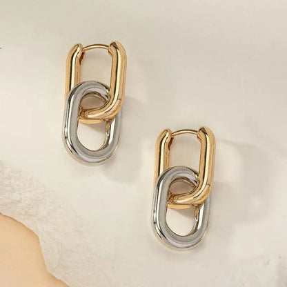 Retro Double Loop Geometric Drop Earrings – Gold and Silver earrings LUNARITY GARAGE