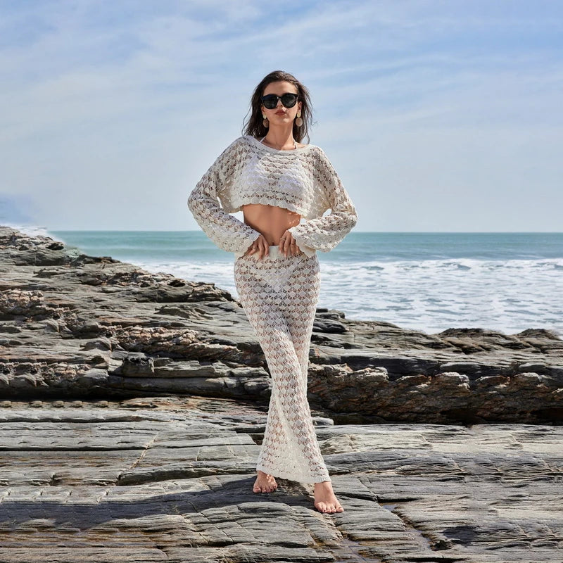 Two-Piece Long Beach Outing Dress | Bikini Cover-Up & Sexy Beachwear Set covers up LUNARITY GARAGE