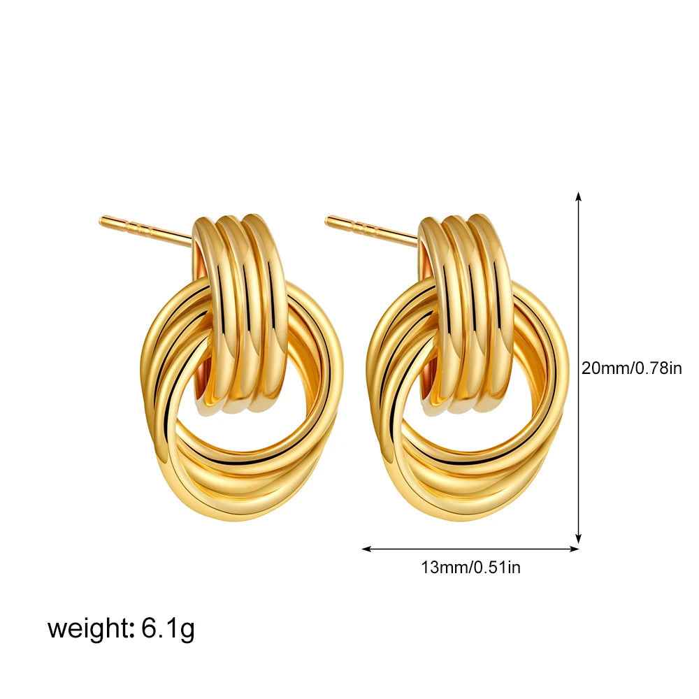 Vintage Three Layers Mini Knot Stud Earrings for Women Gold Plated Twisted Small Circle Stainless Steel Earring Punk Jewelry Earrings Lunarity Garage   