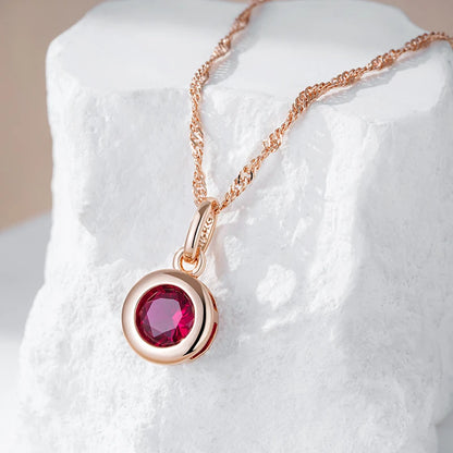 Shiny Red Natural Zircon Pendant Necklace – Rose Gold Ethnic Vintage Jewelry Necklace LUNARITY GARAGE   