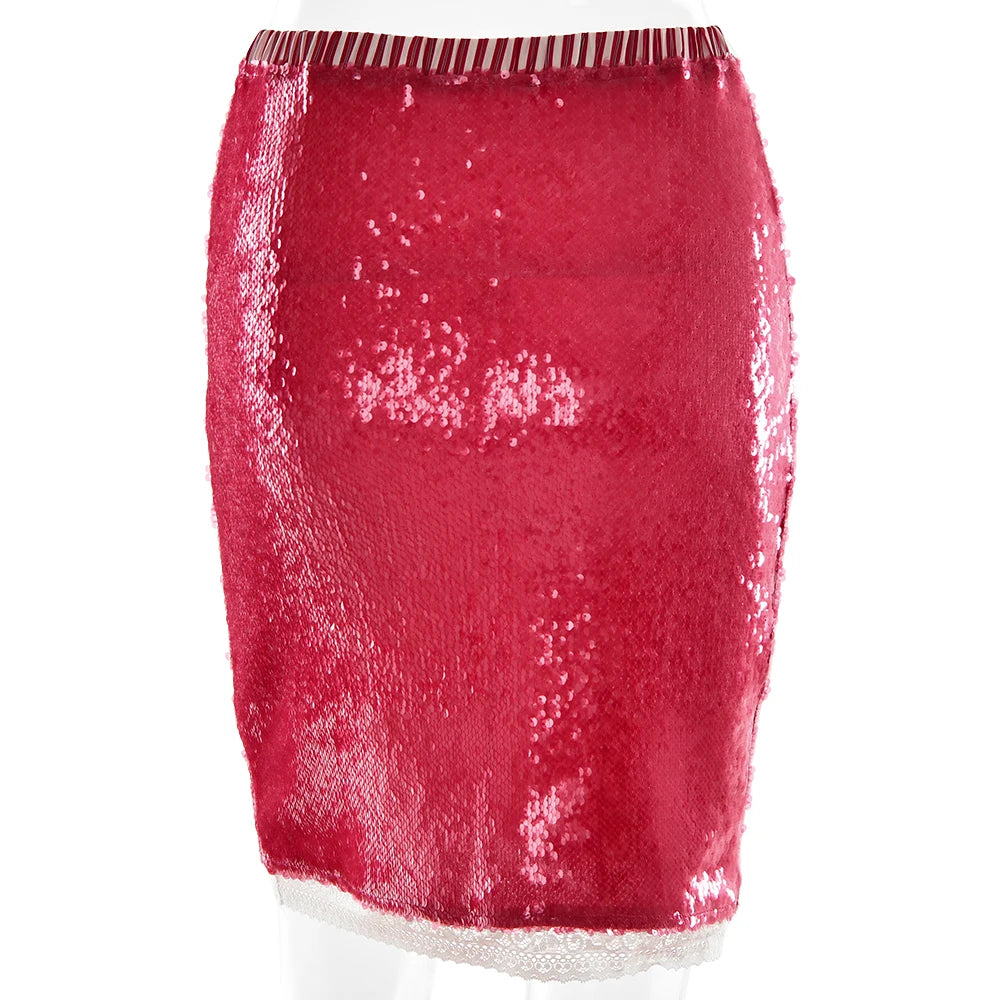 Glitter Sequins Sparkling Pink Mini Skirt | High Waist Y2K Summer Casual Vacation Beachwear 2025 Skirts LUNARITY GARAGE