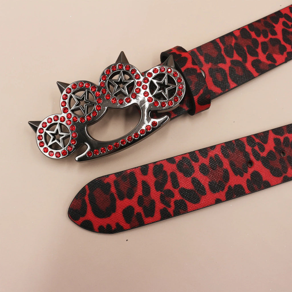 Leopard Print Rhinestone Y2K Belt - Hip Hop Western Shiny Waistband Belt LUNARITY GARAGE