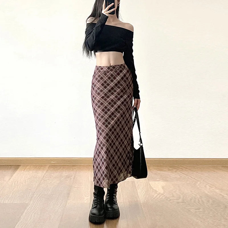 Plaid Print Wrap Pencil Skirt – Vintage Elegance with a Modern Twist Skirts LUNARITY GARAGE