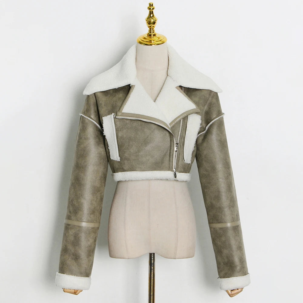 Women's Winter Streetwear Jacket – Short Zipper Coat with Turn-Down Collar jacket LUNARITY GARAGE