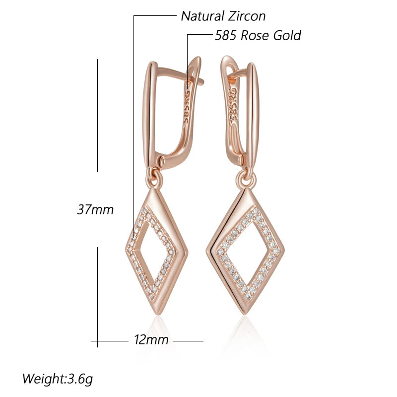 Elegant 585 Rose Gold Geometric Oval Rectangle Zircon Hoop Earrings Earrings LUNARITY GARAGE