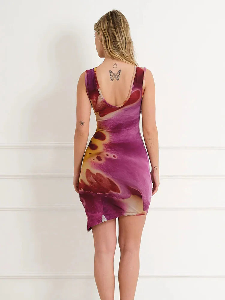 Personalized Pattern Print Sheath Dress | Fashion Women's Diagonal Collar Sleeveless Tank Hip Wrap Sexy Club Dress Dress LUNARITY GARAGE
