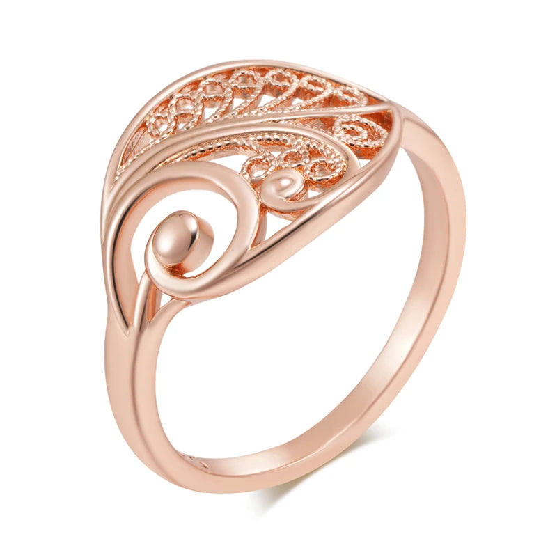 Glossy Rose Gold Hollow Flower Bridal Ring – Unique Ethnic Jewelry ring LUNARITY GARAGE   