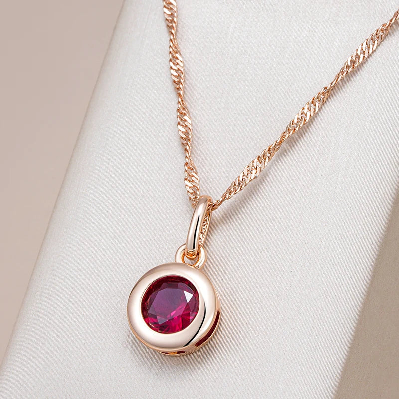 Shiny Red Natural Zircon Pendant Necklace – Rose Gold Ethnic Vintage Jewelry Necklace LUNARITY GARAGE   