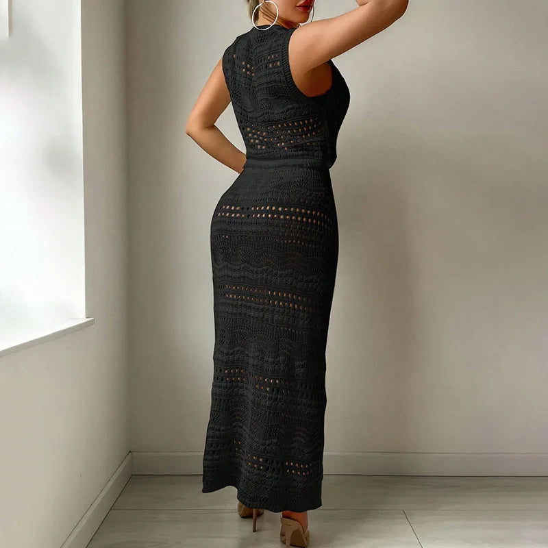 Two-Piece Hollow Out Knitted Beach Dress | 2025 Bikini Cover-Up & Sexy Beach Outfit cover up LUNARITY GARAGE