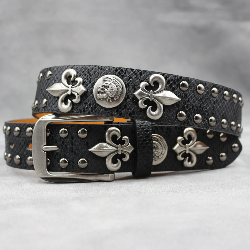 Stage Party Nightclub Rivet Belt – Red Cross Studded Rock Style belt LUNARITY GARAGE Black 105CM