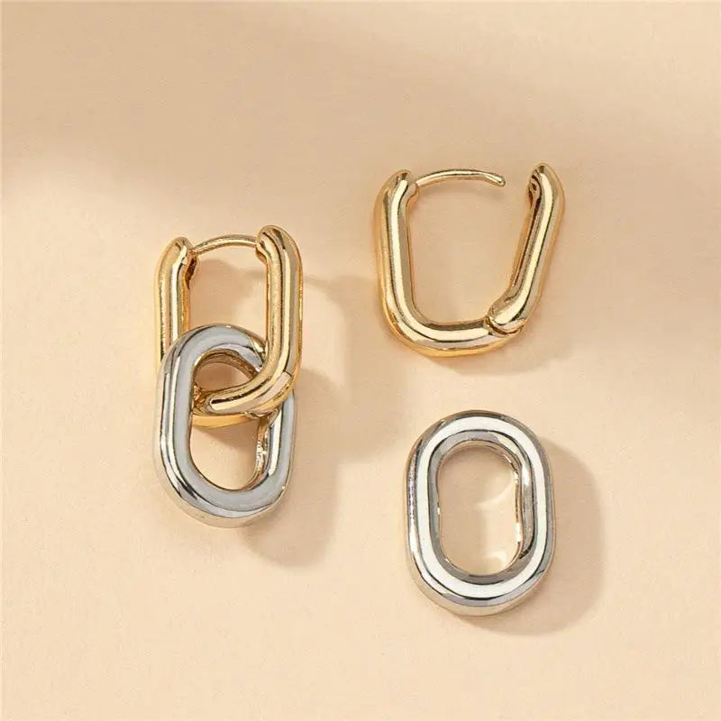 Retro Double Loop Geometric Drop Earrings – Gold and Silver earrings LUNARITY GARAGE