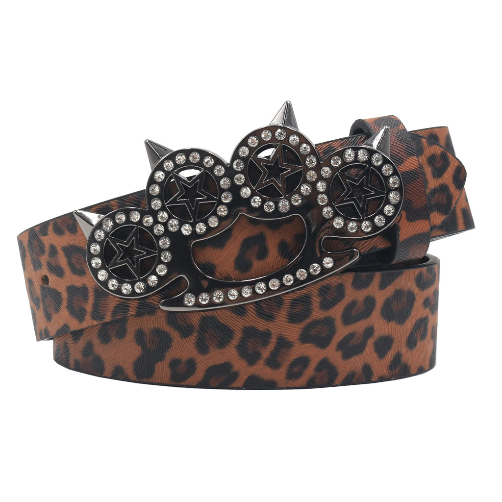 Leopard Print Trendy Rhinestone Belt – Elegant Shiny CAT Design (3.8cm) belt LUNARITY GARAGE