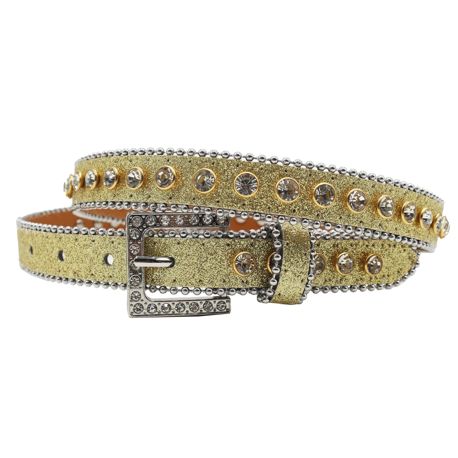 Women’s Rhinestone Leopard Belt – Western Crystal Square Buckle belt LUNARITY GARAGE Shiny Gold 95CM