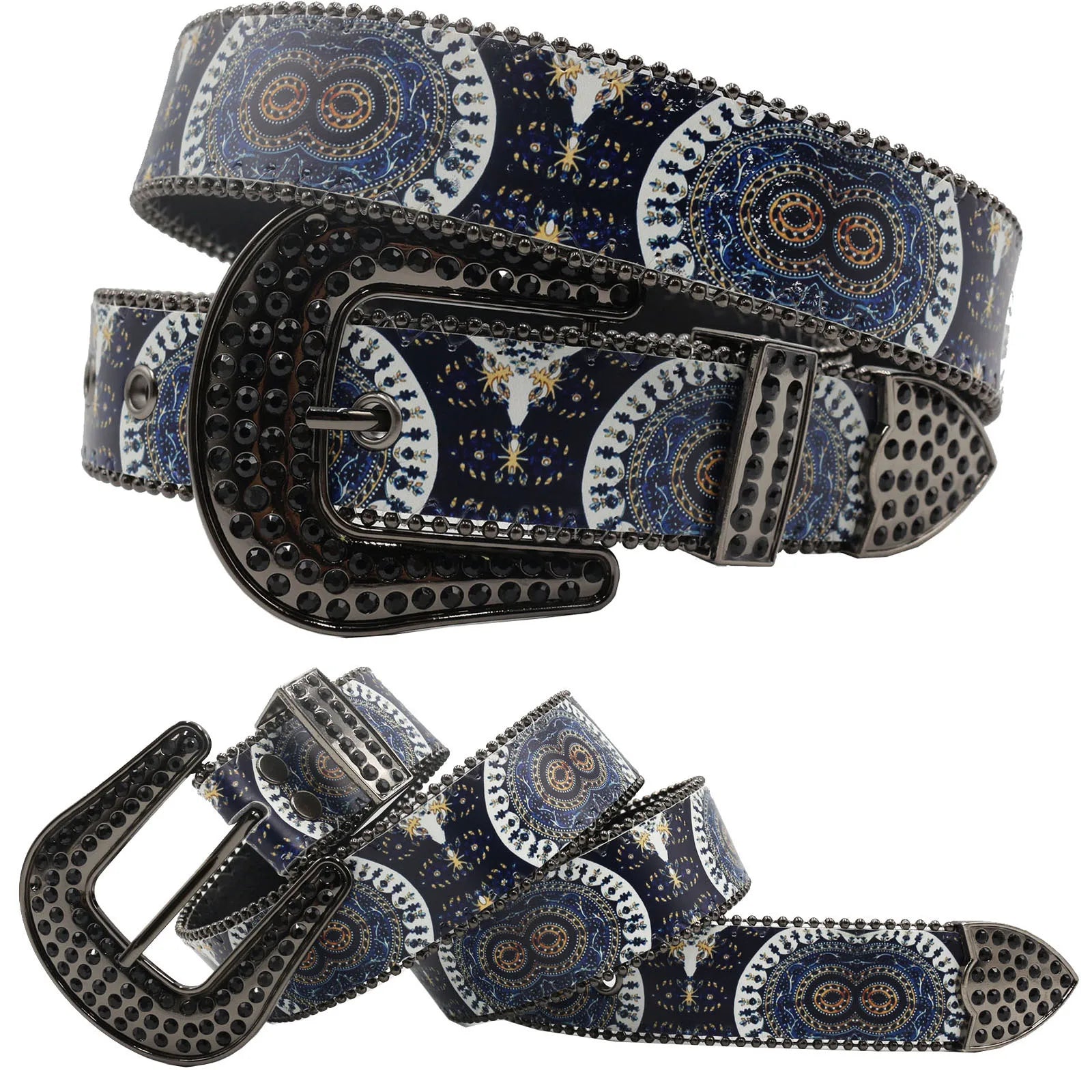 Punk Black Rhinestone Belt – Y2K Western Cowboy Designer Belt belt LUNARITY GARAGE Eye 105CM