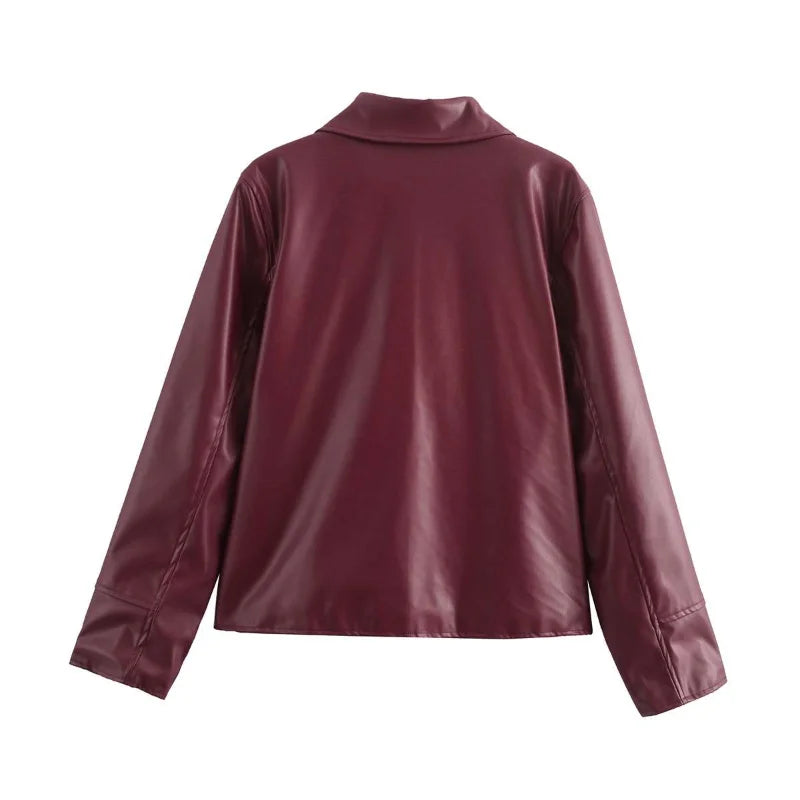 Elegant Burgundy Faux Leather Jacket – A Chic Streetwear Essential Jackets Lunarity Garage