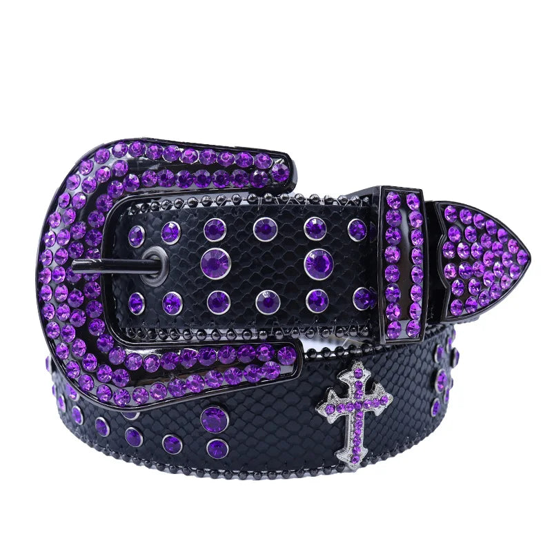 Shine Rhinestone Punk Cowboy Belt - Unisex Y2K Crystal Belt for Jeans & Pants Belt LUNARITY GARAGE Purple 135cm