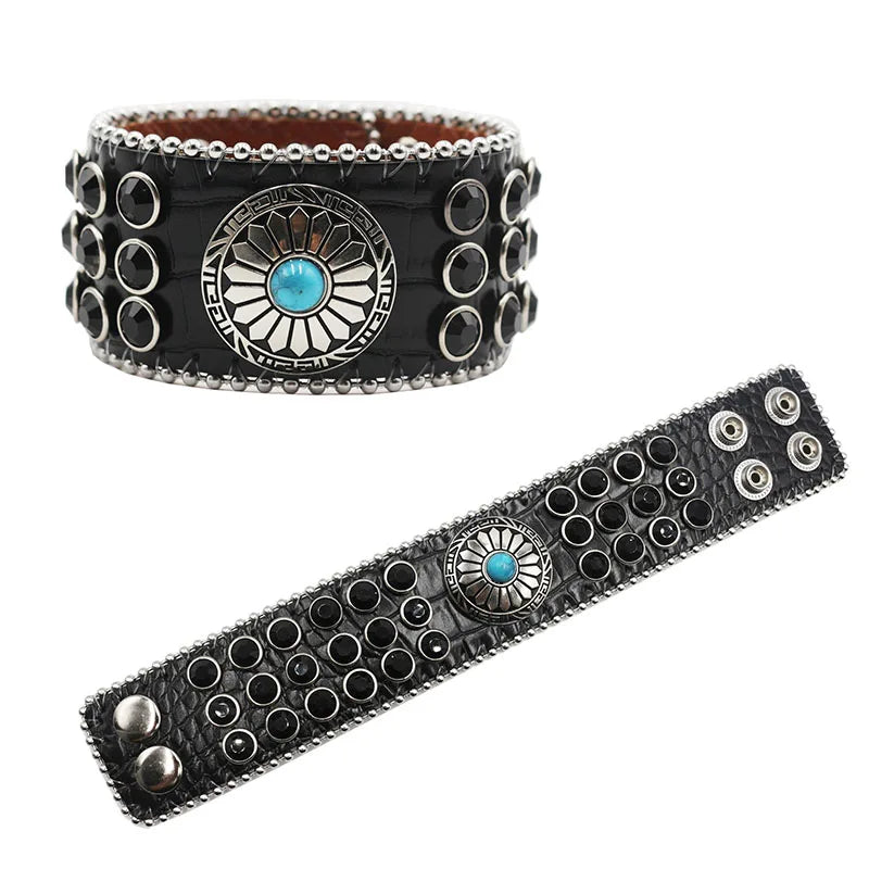 Exquisite Crystal Rhinestone Skull Cross Bracelet – PU Leather Party Jewelry Bracelets LUNARITY GARAGE BS-Black