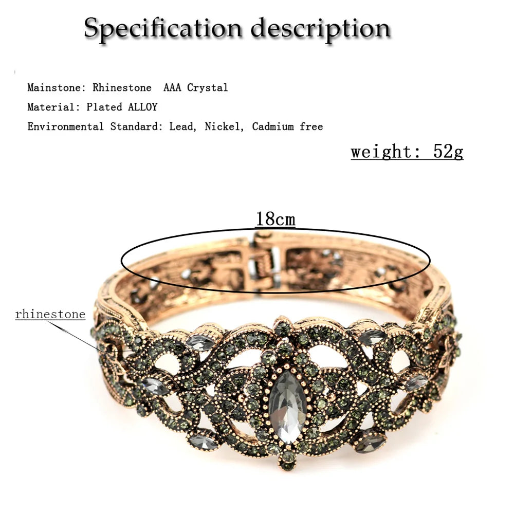 Vintage Turkish Gray Crystal Cuff Bracelet – Antique Gold Ethnic Bracelets Lunarity Garage