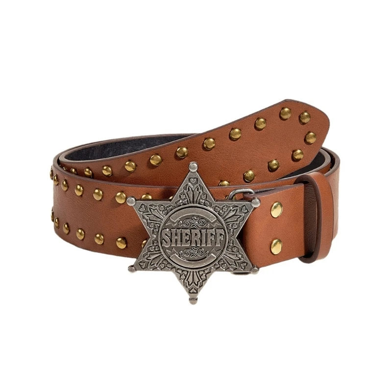 Star Buckle Y2K Fashion Jeans Belt - Western Cowgirl Rivet Wide Waistband Belt LUNARITY GARAGE Camel 105CM