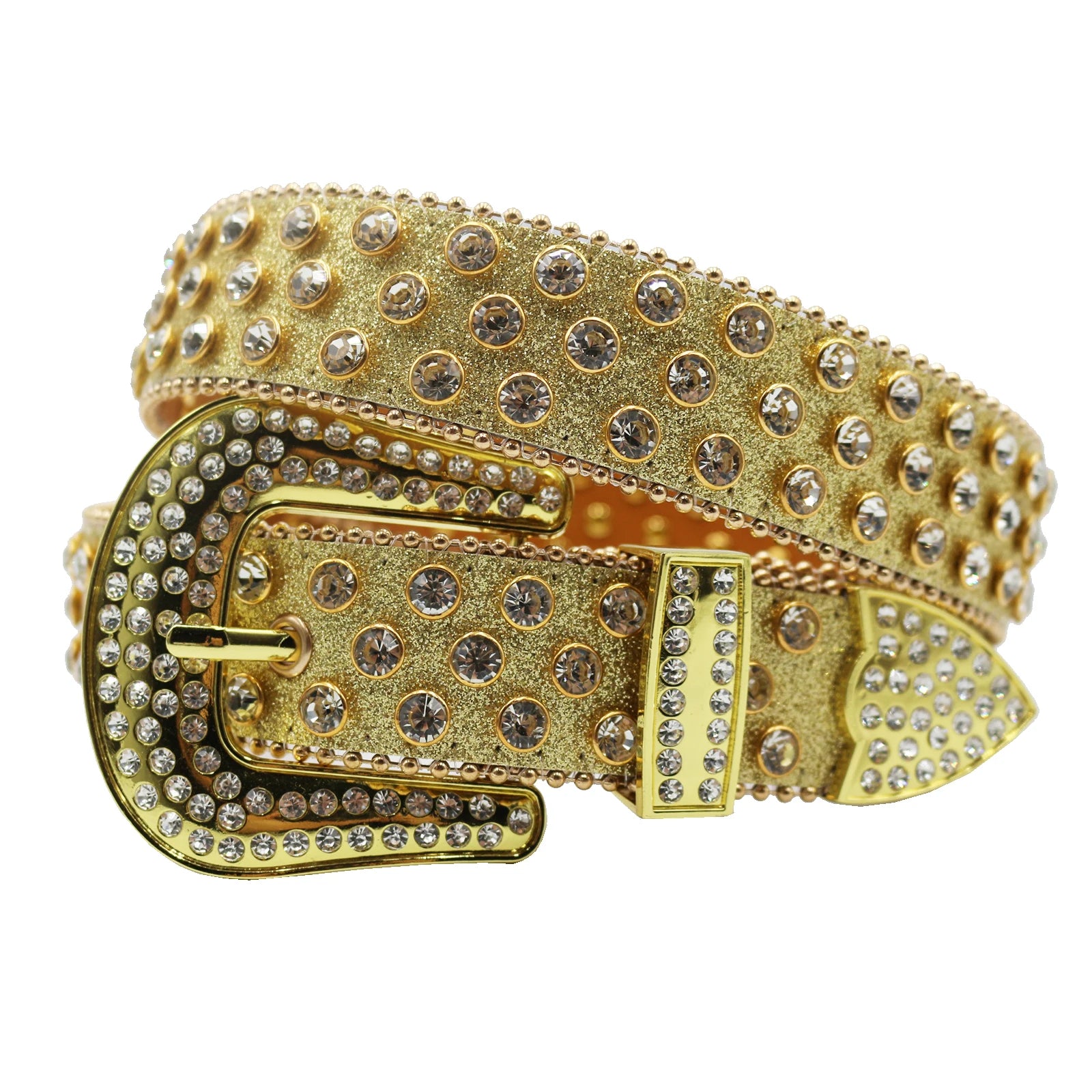 Luxury Rhinestone Western Belt – Crystal Studded Cowboy & Cowgirl Style belt LUNARITY GARAGE Shiny gold 2 105Cm