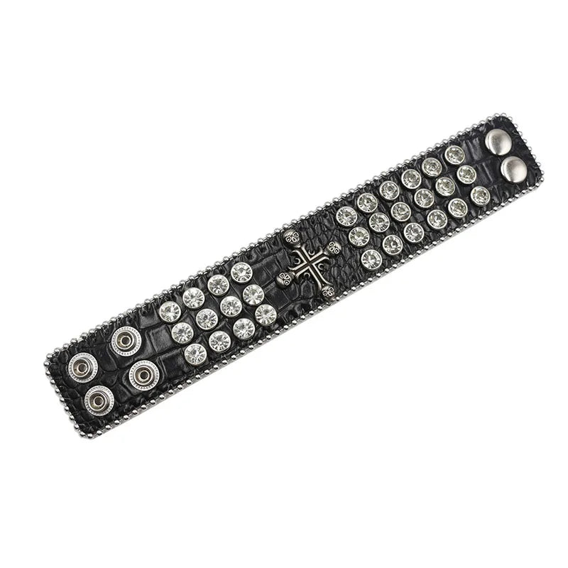 Exquisite Crystal Rhinestone Skull Cross Bracelet – PU Leather Party Jewelry Bracelets LUNARITY GARAGE