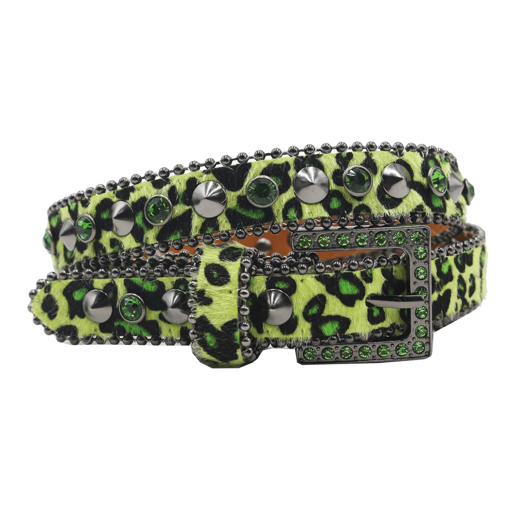 Women’s Rhinestone Leopard Belt – Western Crystal Square Buckle belt LUNARITY GARAGE