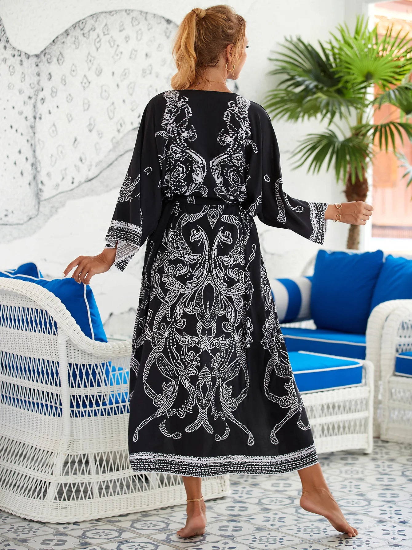 The Africa Printed Beach Kimono Cover-Up
