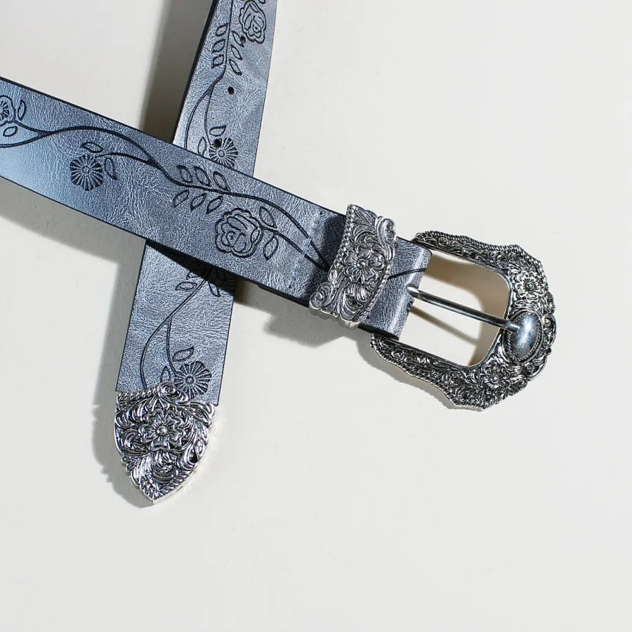 Goth Vintage Pattern Print Belt - Designer Metal Buckle PU Leather Y2K Waistband Belt LUNARITY GARAGE
