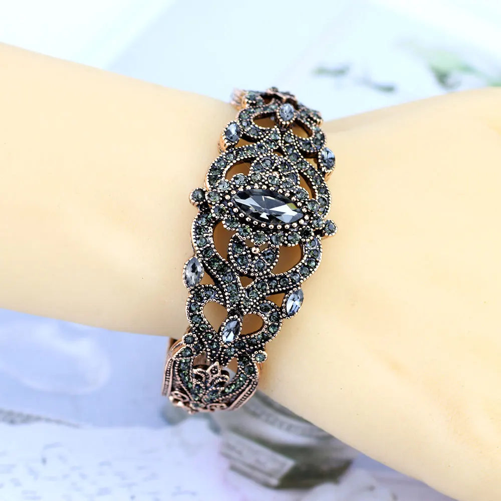 Vintage Turkish Gray Crystal Cuff Bracelet – Antique Gold Ethnic Bracelets Lunarity Garage