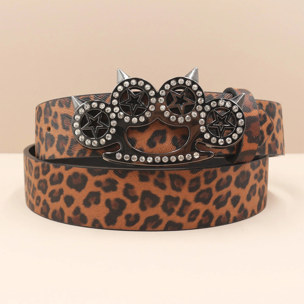 Leopard Print Rhinestone Y2K Belt - Hip Hop Western Shiny Waistband Belt LUNARITY GARAGE