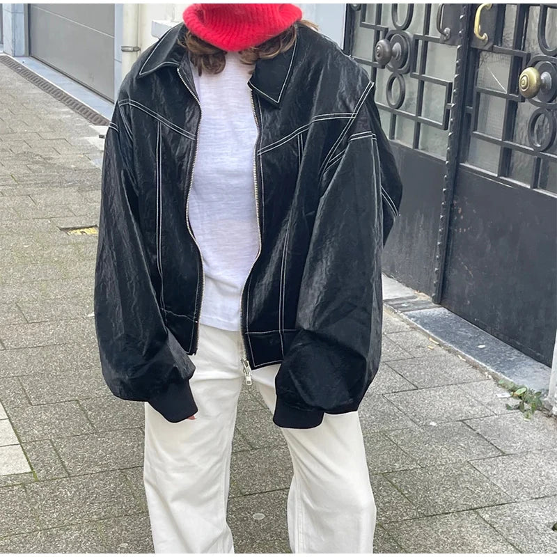 Vintage Contrast Stitch Lapel Long Sleeve Jacket Jackets LUNARITY GARAGE