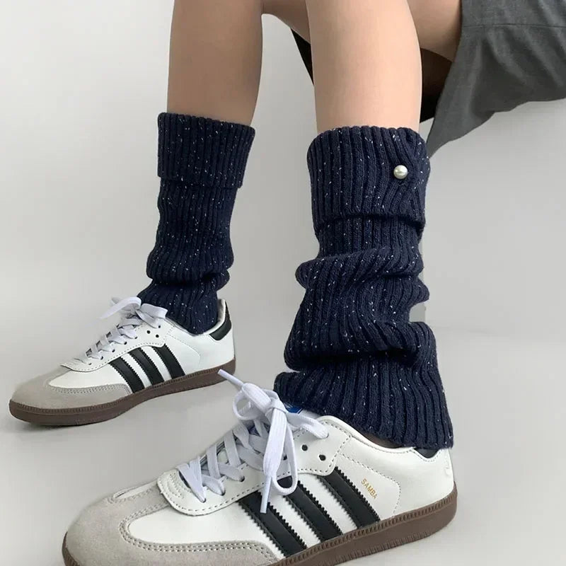 Harajuku Pearl Mid-Calf Leg Warmers – Thick Wool Knit Ankle Covers for Winter Socks Lunarity Garage   