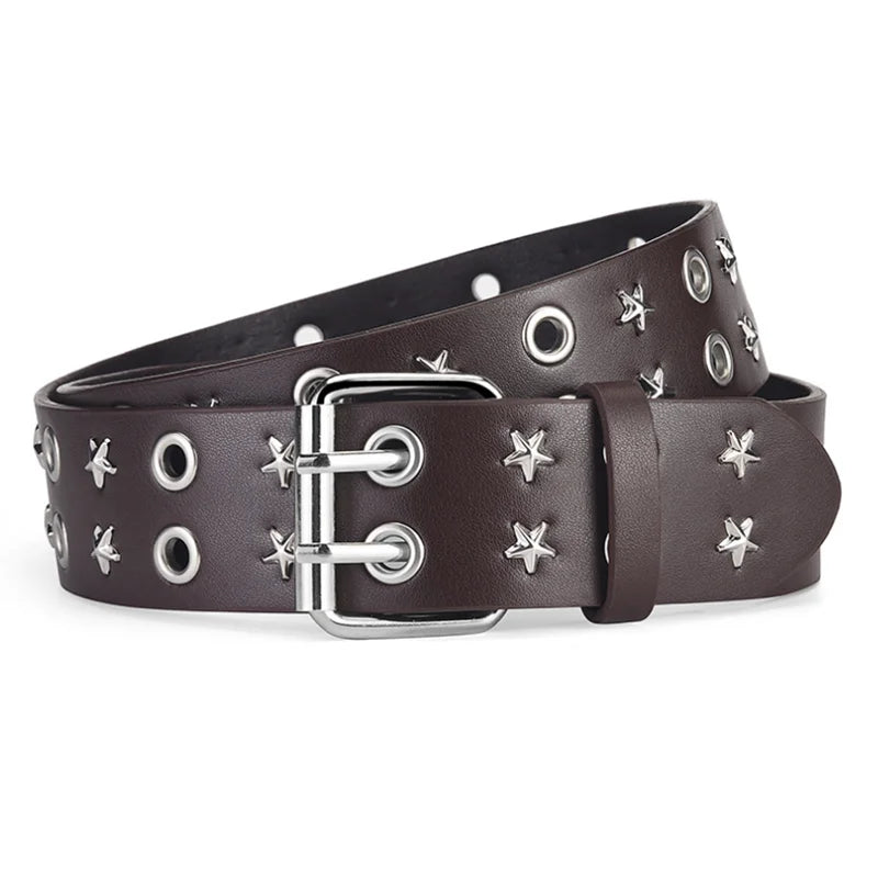 Goth Star Chain Eye Rivet Belt – Double Pin Buckle Punk Festival Party Belt belt LUNARITY GARAGE Belt 2 110cm