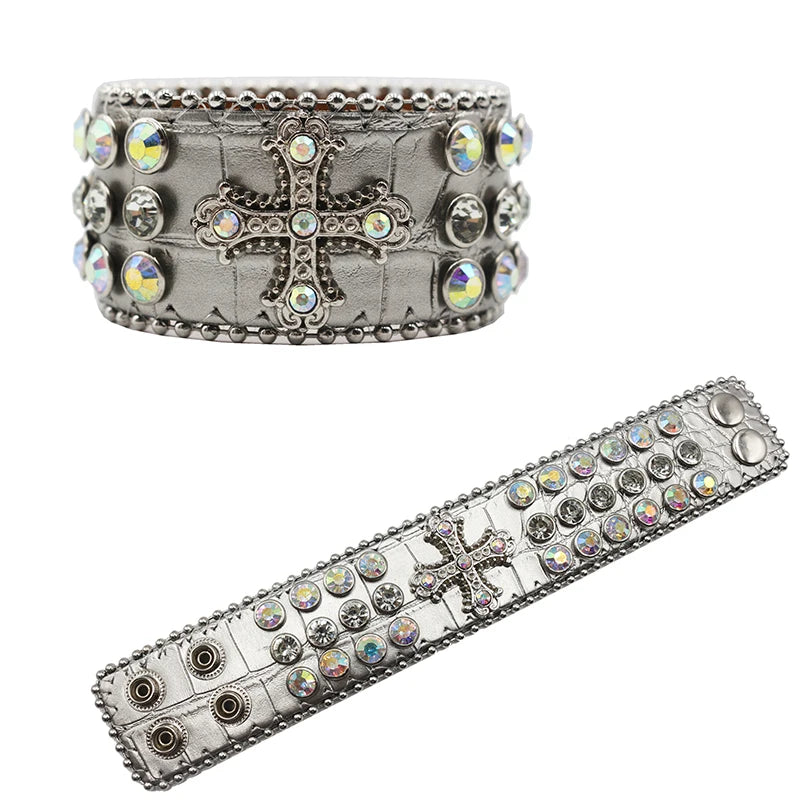 Rhinestone Cross Bracelet – Shiny Crystal Unisex Party Jewelry Bracelets LUNARITY GARAGE