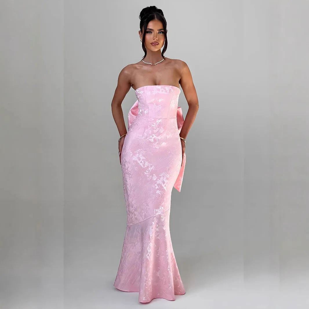 Elegant Floral Embroidery Strapless Bodycon Maxi Dress | Off-Shoulder Evening & Night Club Dress LUNARITY GARAGE