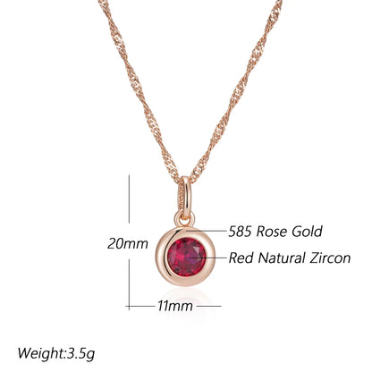 Shiny Red Natural Zircon Pendant Necklace – Rose Gold Ethnic Vintage Jewelry Necklace LUNARITY GARAGE   