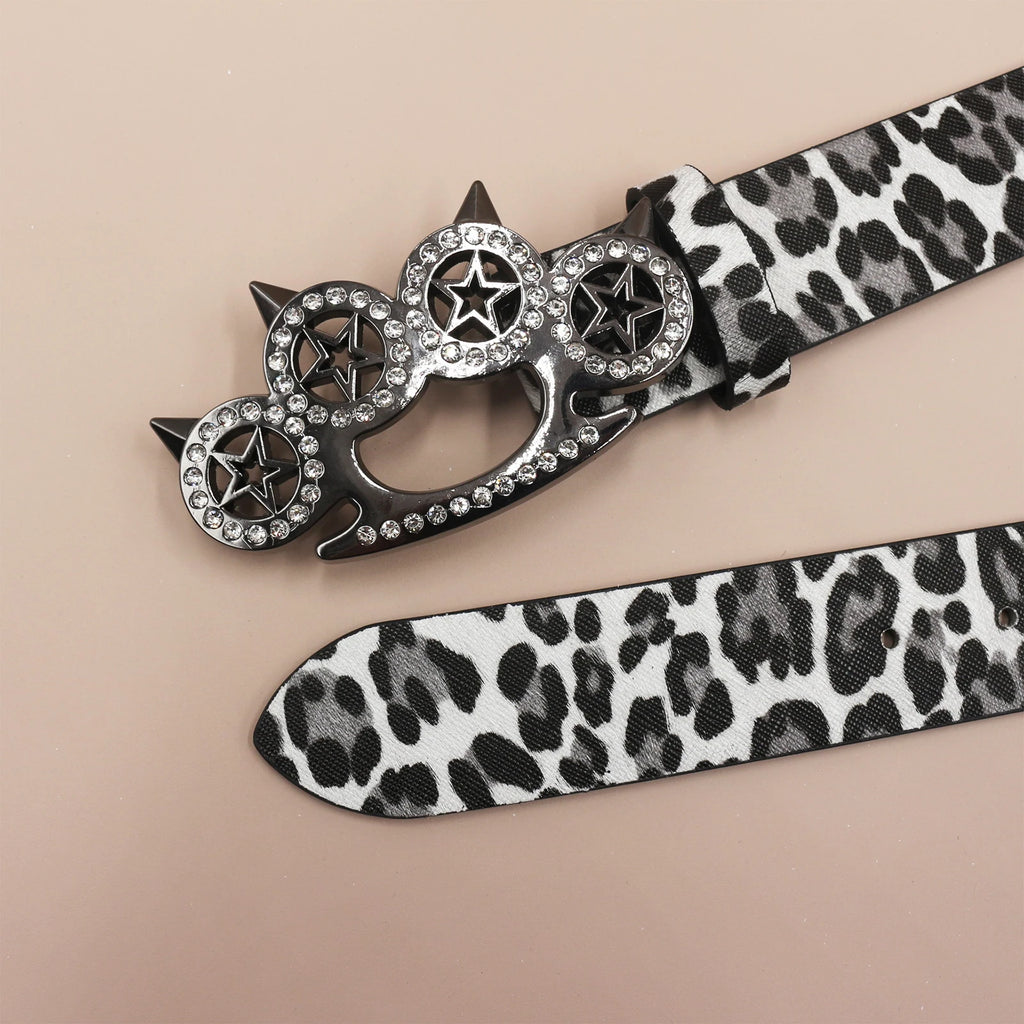 Leopard Print Rhinestone Y2K Belt - Hip Hop Western Shiny Waistband Belt LUNARITY GARAGE