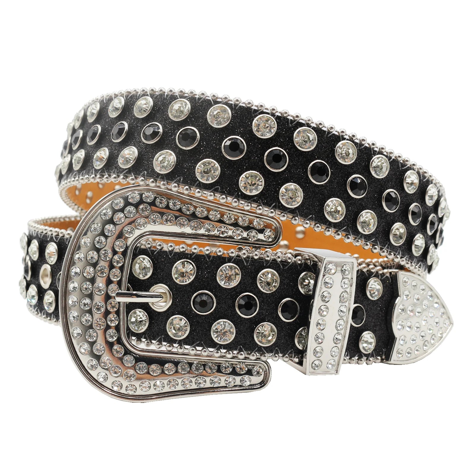 Luxury Rhinestone Western Belt – Crystal Studded Cowboy & Cowgirl Style belt LUNARITY GARAGE Shiny black 2 105Cm